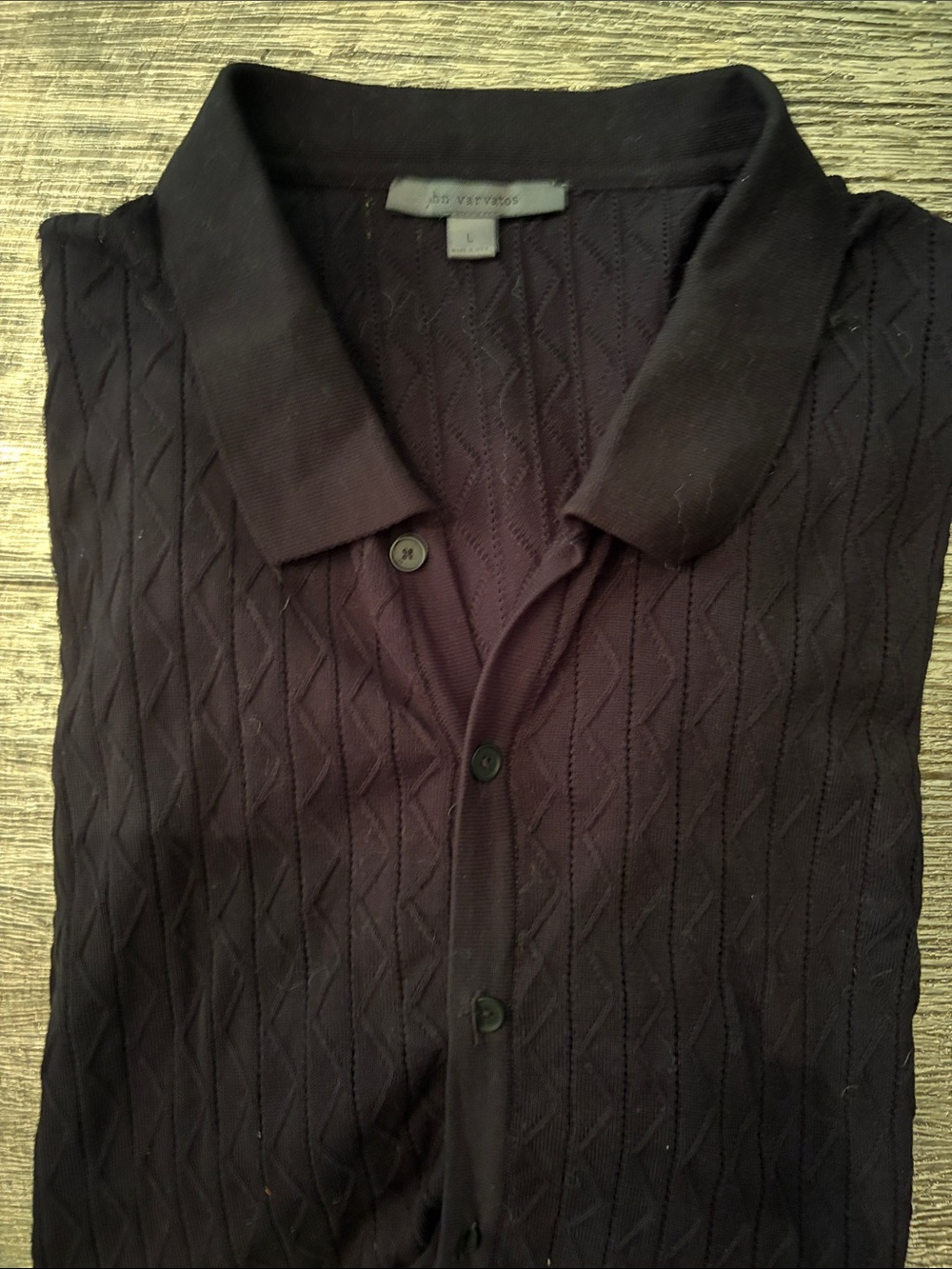 John Varvtos Men's Black Button-Up Polo Knit Shirt - short sleeve